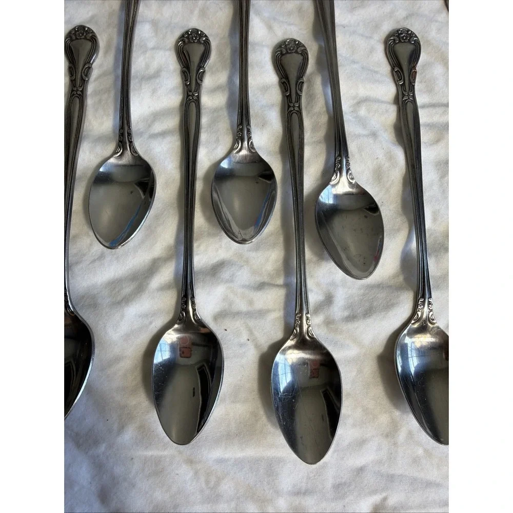 Set of 8 Wallace Plantation Stainless Steel Japan Teaspoons Floral Art Nouveau